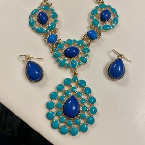 Blue and Turquoise necklace and earrings set
